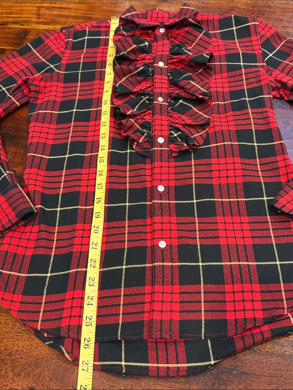 Vintage Ralph Lauren Red and Black Plaid Flannel Cotton Button-Up Ruffle Top 6 - Picture 11 of 11
